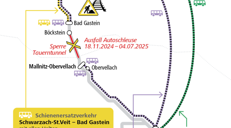 Schienenersatzverkehr im Stundentakt zwischen Salzburg und Kärnten
