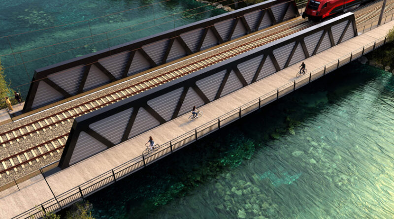 So wird die neue Eisenbahnbrücke über die Lieser mit Rad- und Fußweg aussehen - © ÖBB_Poltnigg und Klammer ZT